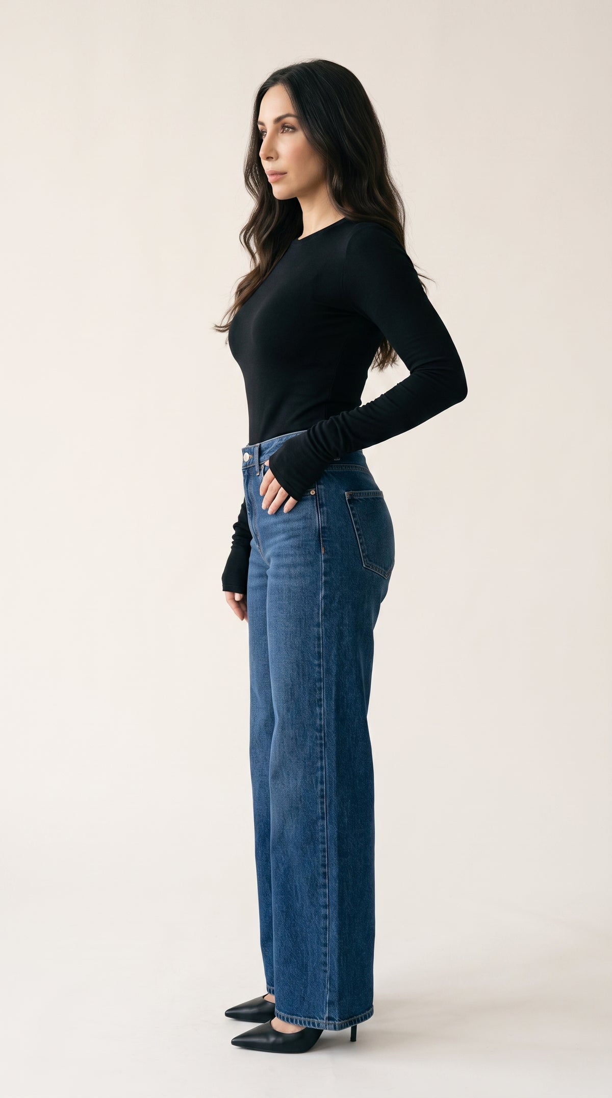 fitted long sleeve crew neck-top
