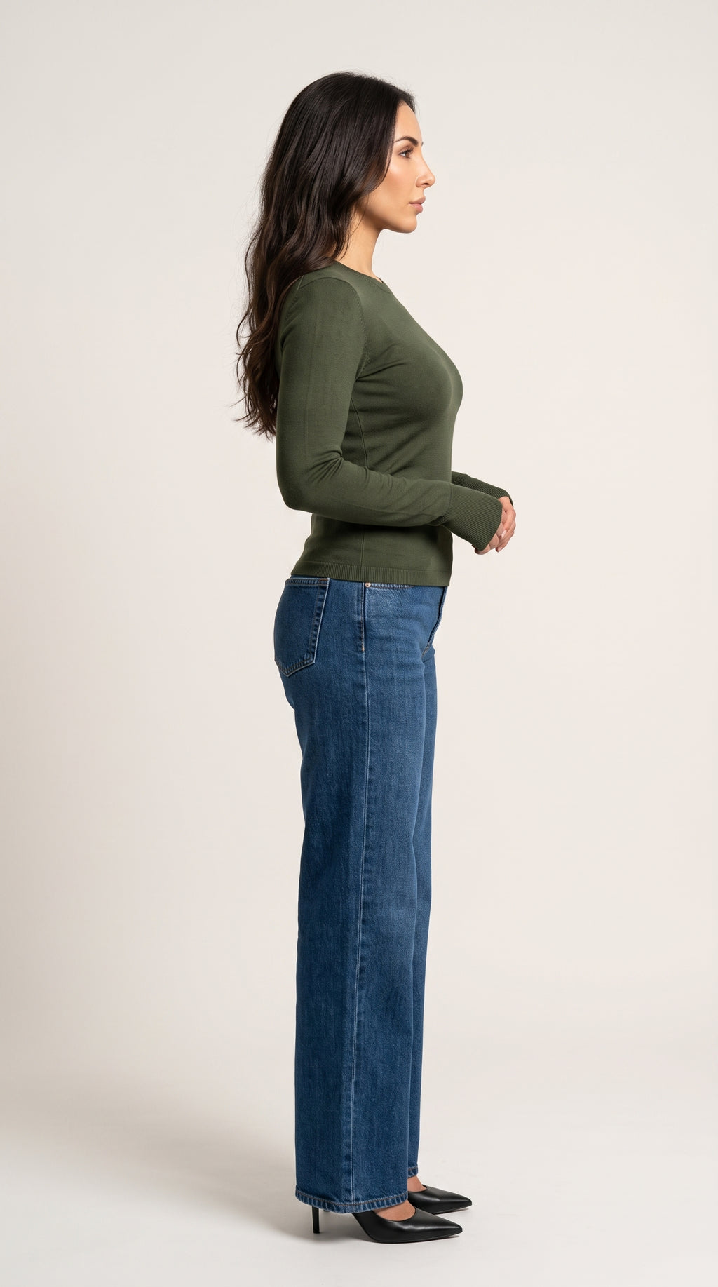fitted long sleeve crew neck-top