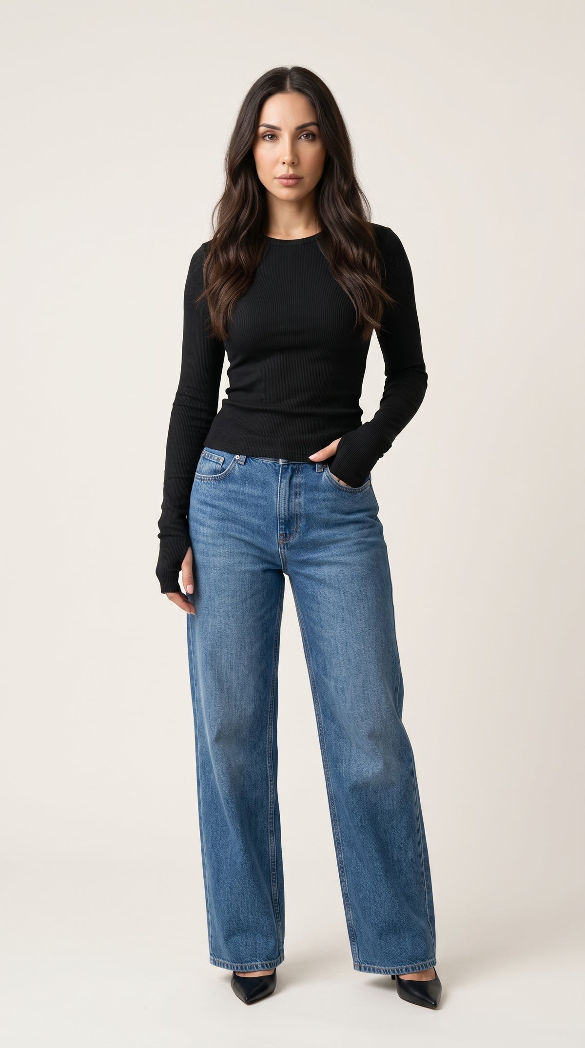 fitted long sleeve crew neck-top