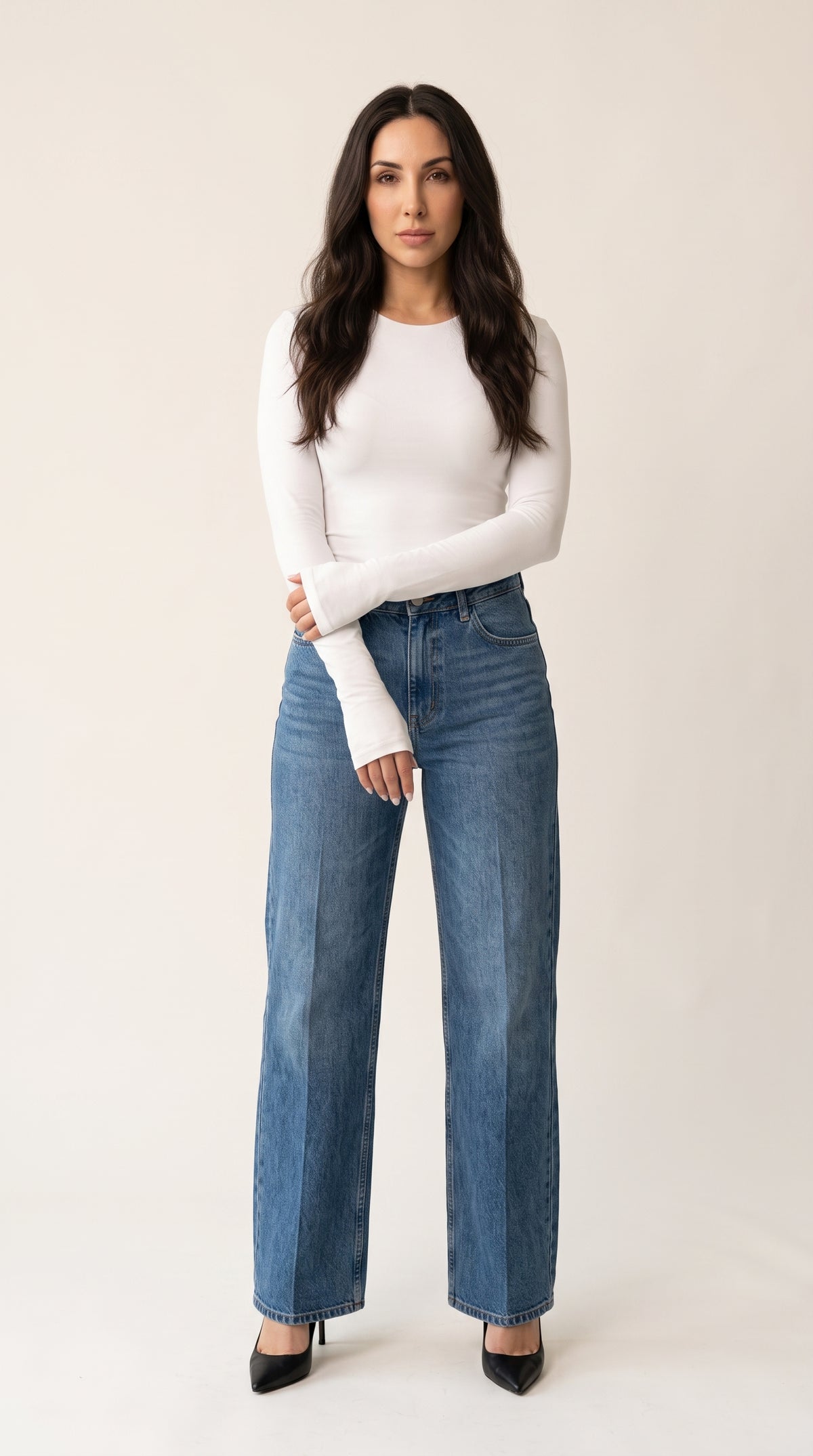 fitted long sleeve crew neck-top