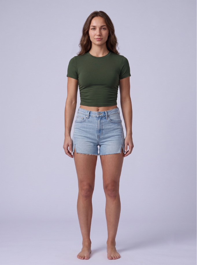 Cropped Short Sleeve Crew Neck