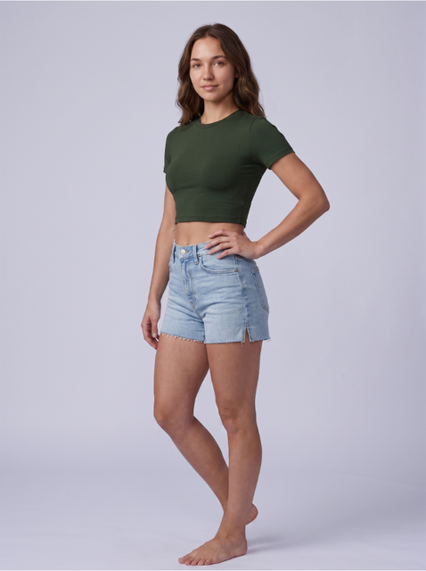 Cropped Short Sleeve Crew Neck