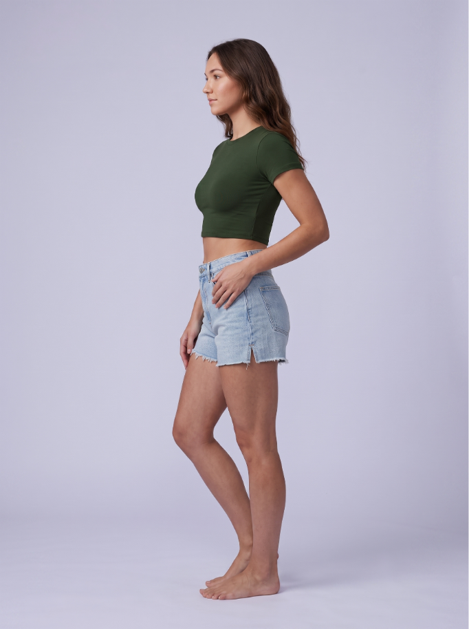 Cropped Short Sleeve Crew Neck