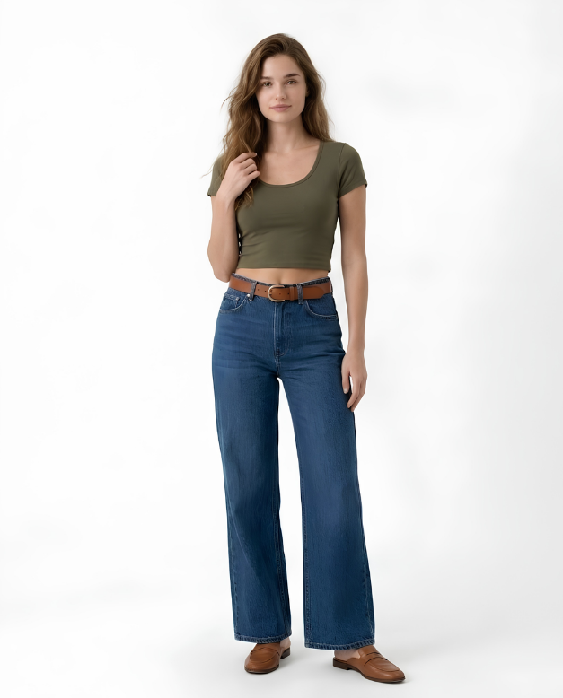 Cropped Wide Neck Short Sleeve