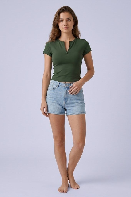 Short Sleeve Zip-Neck Top