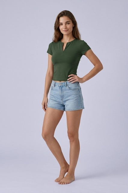 Short Sleeve Zip-Neck Top