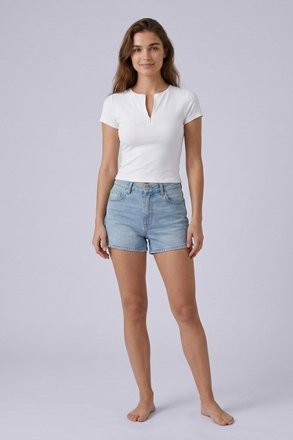 Short Sleeve Zip-Neck Top