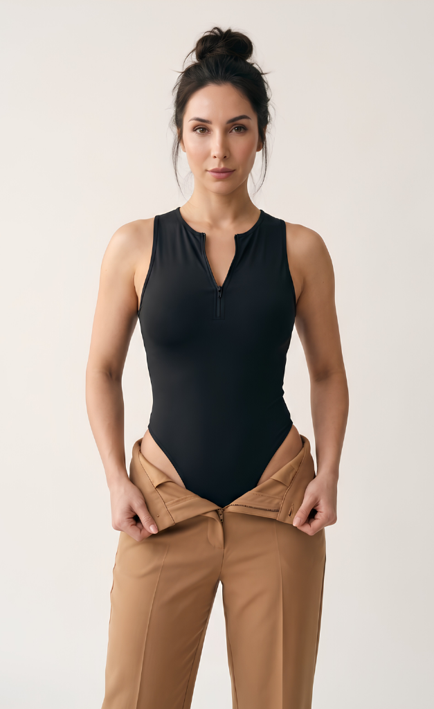 Sleeveless Zip-Neck Bodysuit